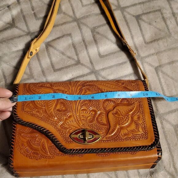 Vintage Hand tooled leather shoulder bag, 6x9 Reversable Amazing Details - Picture 15 of 16